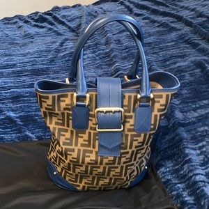 FENDI Brown and Blue Zucca Print Hobo Bag!